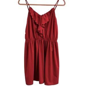 Doe & Rae Red Sleeveless Thin Straps Ruffle V-neck Dress Size Large